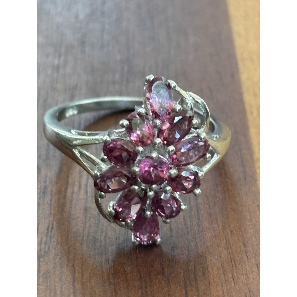 Chuck Clemency STS Sterling Silver Pink Gemstone Cluster Ring Size 9